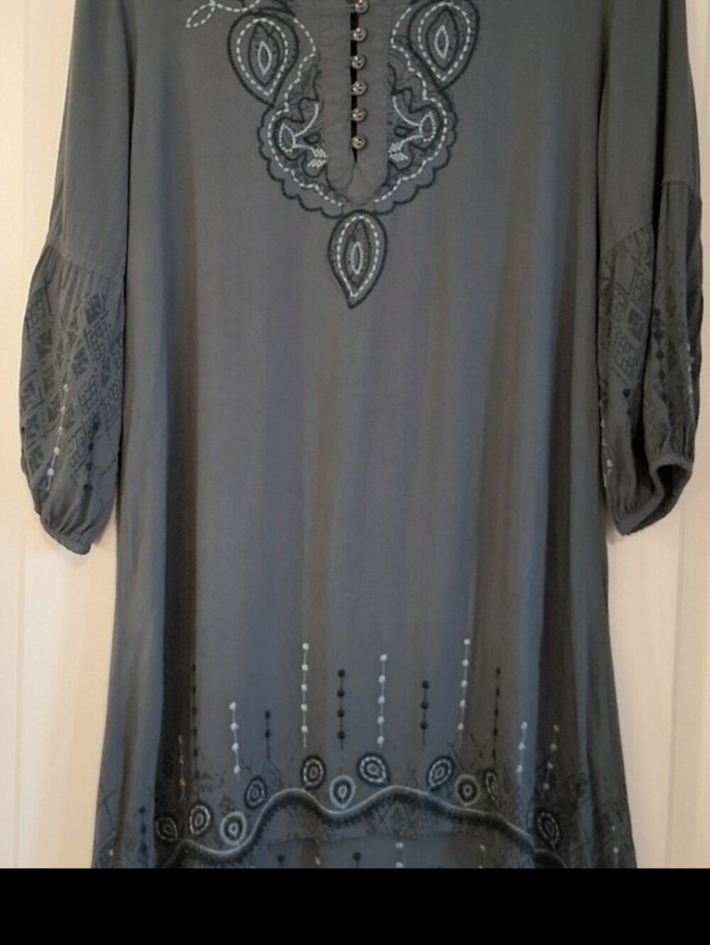 Women's "Monoreno" Grayish Blue Embroidered Tunic Dress 3/4 Sleeves Size Medium